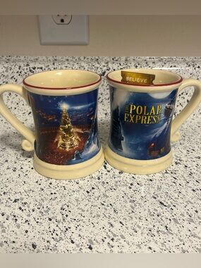 The Polar Express Believe Embossed 3D Ceramic Coffee Mug Cups Set of 2